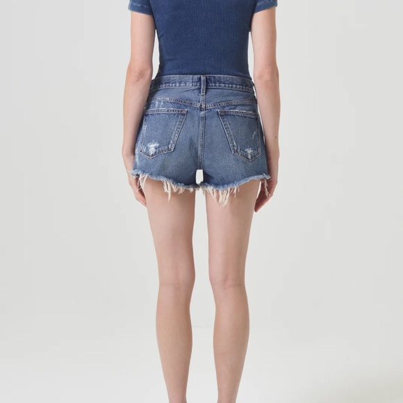 Agolde Parker high waisted denim distressed cutoff jean shorts in dark - Picture 3 of 8